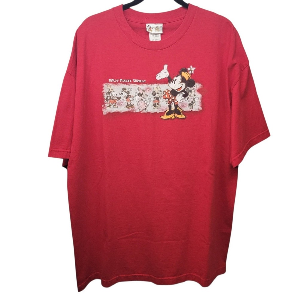 Walt Disney World Minnie Mouse Evolution Graphic T-Shirt Red 2XL Vintage Style